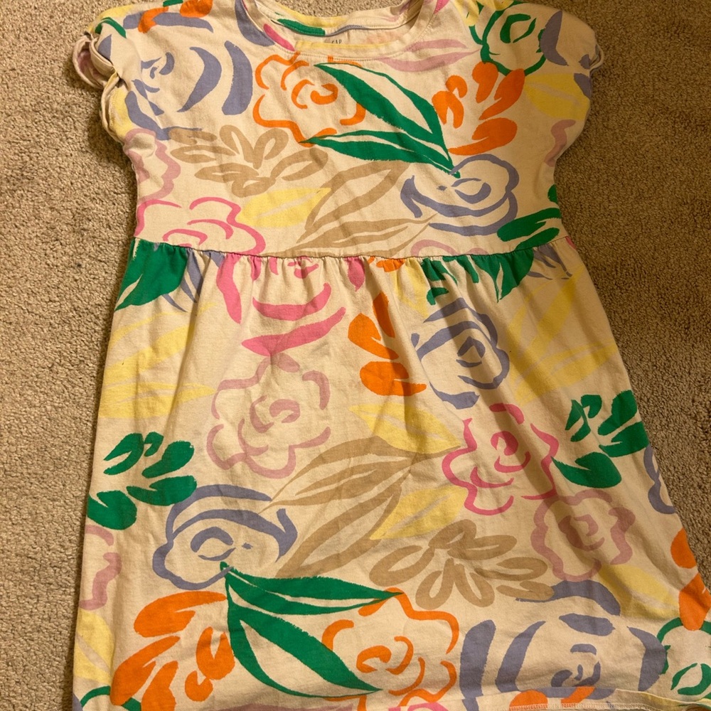 GAP Cream Yellow Sundress with Flutter Sleeves and Ruched Tiered Design